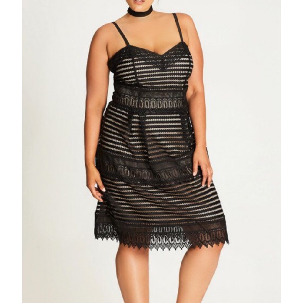 City Chic Black Royal Detail Fit & Flare Dress